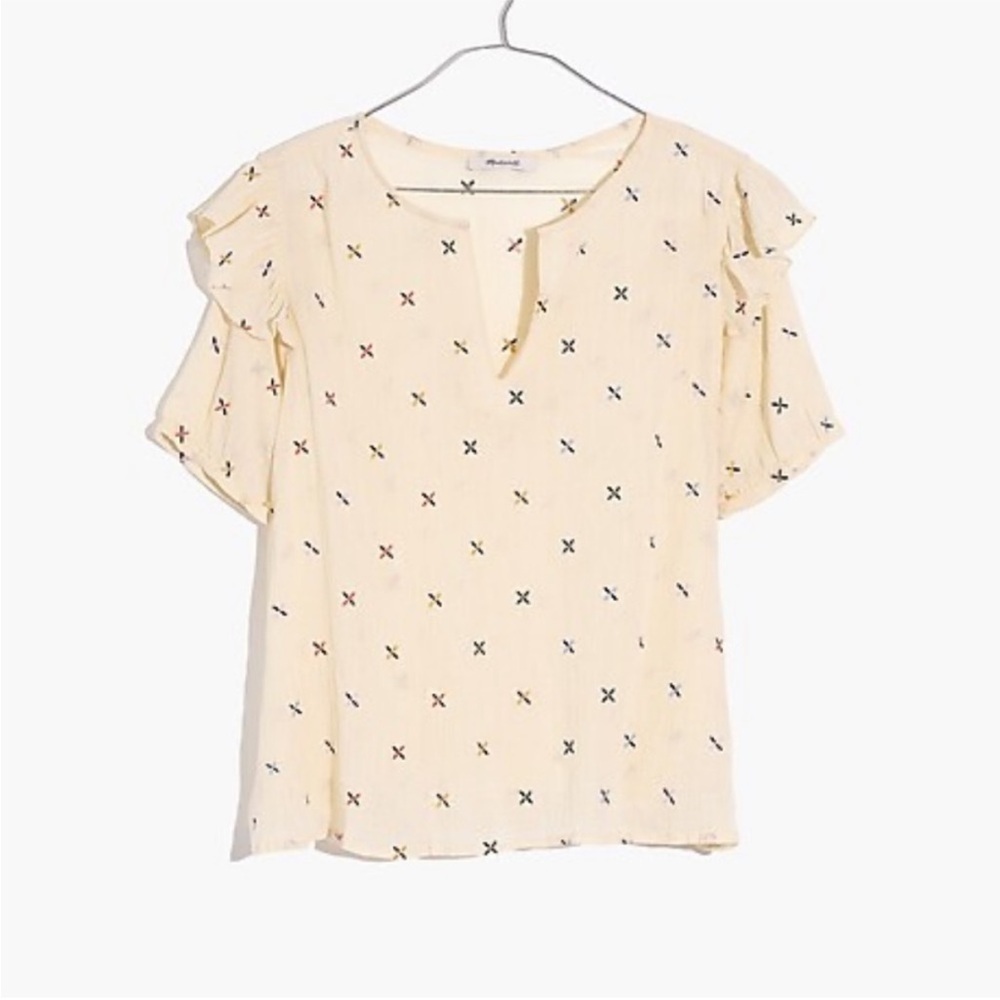 Madewell Floral Ruffle Sleeve Embroidered Gazebo Top Size Small C21